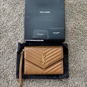 Saint Laurent dark tan Chevron Quilted Clutch